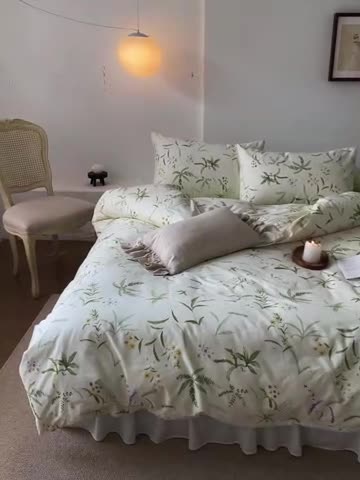 91家纺网 家纺一手货源 找家纺 棉眠 2022新款40支纯棉四件套复古花园 绿町