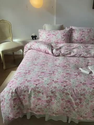 91家纺网 家纺一手货源 找家纺 棉眠 2022新款40支纯棉四件套复古花园 和风-粉