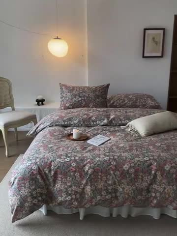 91家纺网 家纺一手货源 找家纺 棉眠 2022新款40支纯棉四件套复古花园 秋之舞