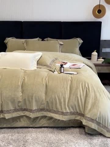 91家纺网 家纺一手货源 找家纺 榻尚 2023新款婴肤绒镂空工艺四件套-柔梦系列 牛油果