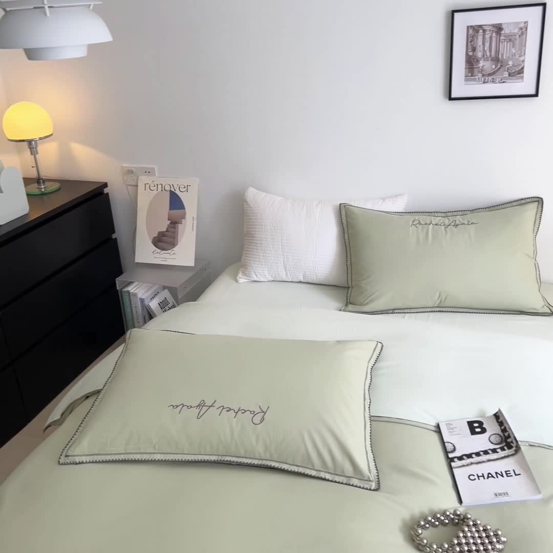 91家纺网 家纺一手货源 找家纺 艾莱 2022新款A类新疆长绒棉加厚磨毛四件套-实拍图 瑞秋-青绿