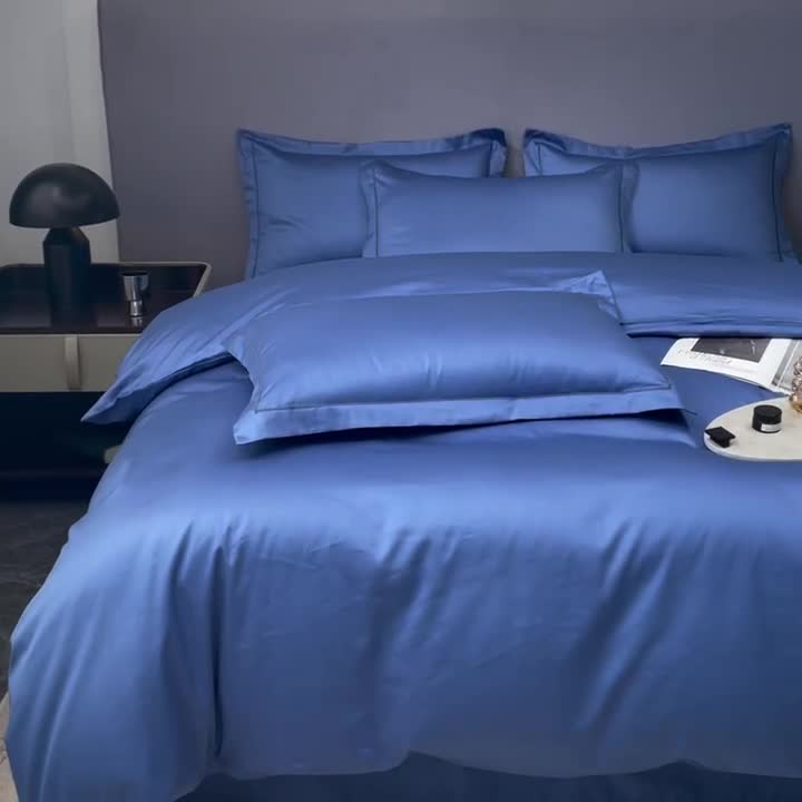 91家纺网 家纺一手货源 找家纺 品乐 2023新款100支长绒棉被套 宾利蓝