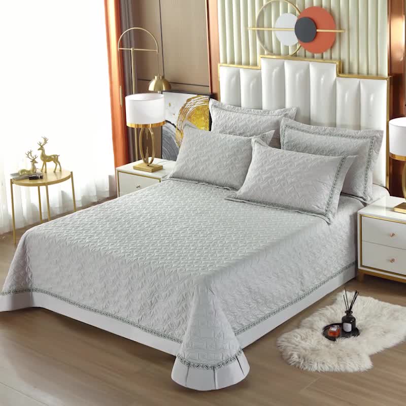 91家纺网 家纺一手货源 找家纺 OL家纺 2022新款纯色全棉夹棉床盖单件三件套 银灰