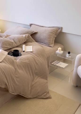 91家纺网 家纺一手货源 找家纺 潘朵拉 2022新款编织刺绣牛奶绒四件套 编织咖