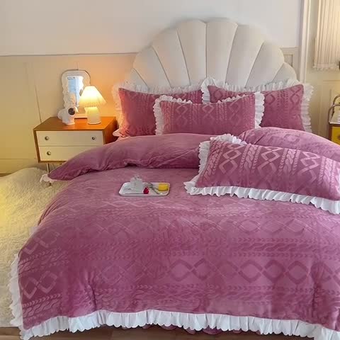 91家纺网 家纺一手货源 找家纺 梦之岛 2022韩版塔芙公主压花牛奶绒四件套 塔芙公主-豆沙