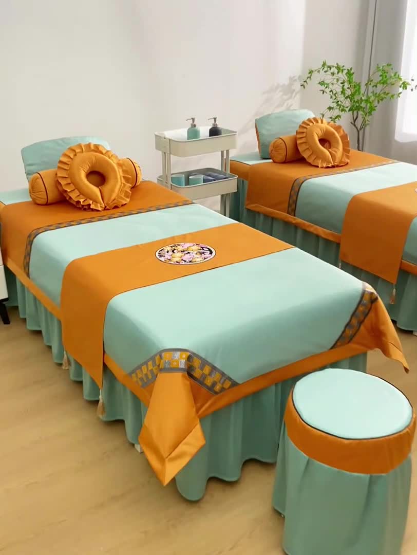 91家纺网 家纺一手货源 找家纺 不打烊家纺2022新款欧洲尼美容床罩系列套件-盛夏光年浅绿色