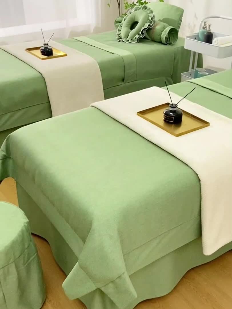 91家纺网 家纺一手货源 找家纺 不打烊家纺 2022新款美容床罩系列套件—宽边款 宽边款-绿色