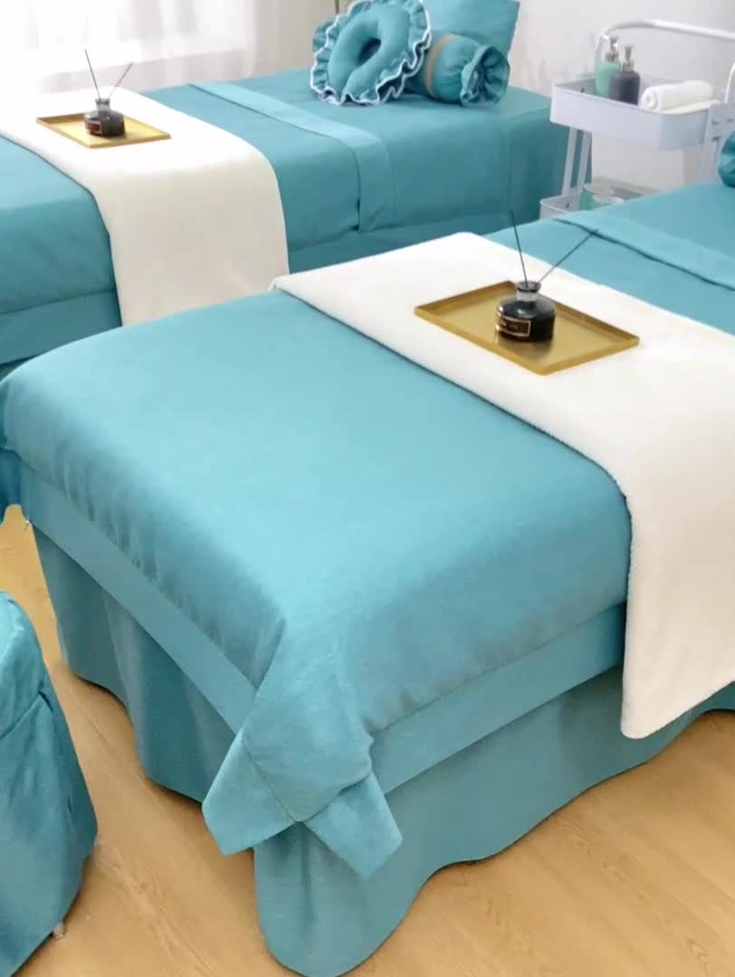 91家纺网 家纺一手货源 找家纺 不打烊家纺 2022新款美容床罩系列套件—宽边款 宽边款-湖蓝