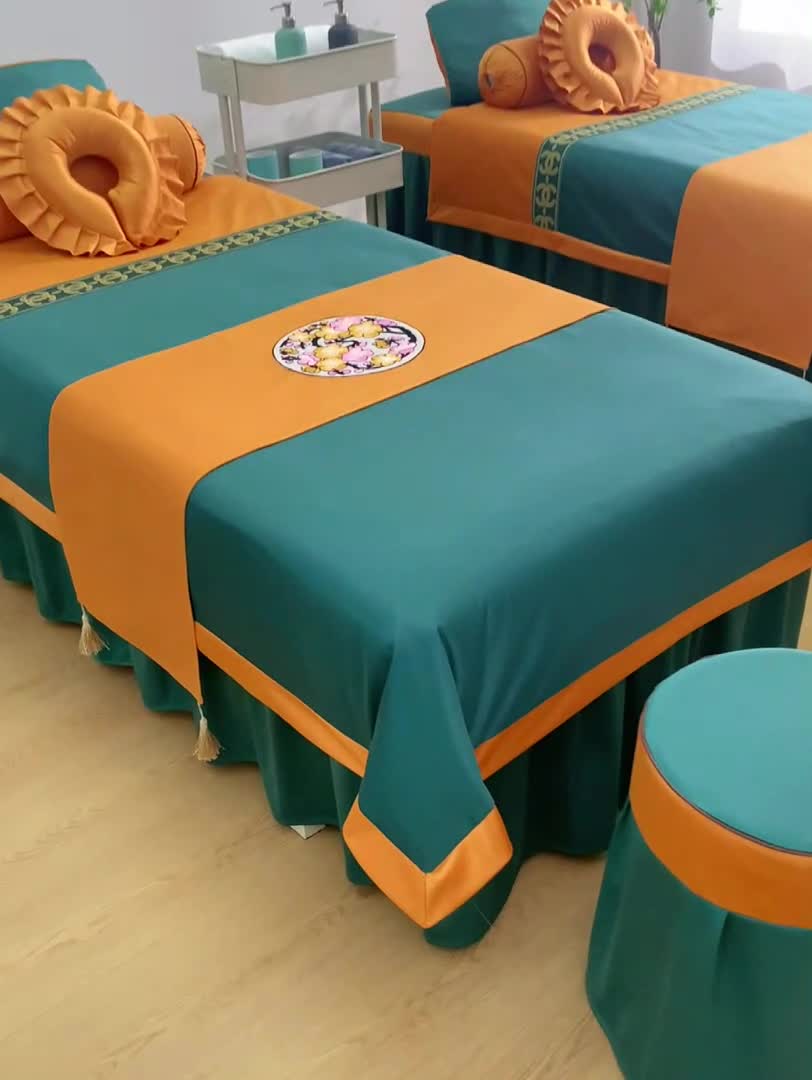 91家纺网 家纺一手货源 找家纺 不打烊家纺 2025新款欧洲尼美容床罩系列套件—墨绿款 巴黎之恋孔雀蓝