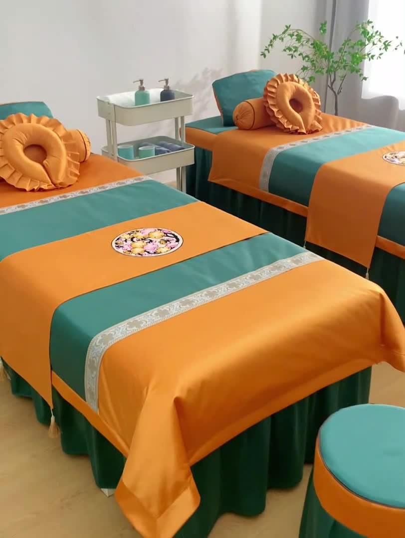 91家纺网 家纺一手货源 找家纺 不打烊家纺 2025新款欧洲尼美容床罩系列套件—墨绿款 洛丽塔孔雀蓝