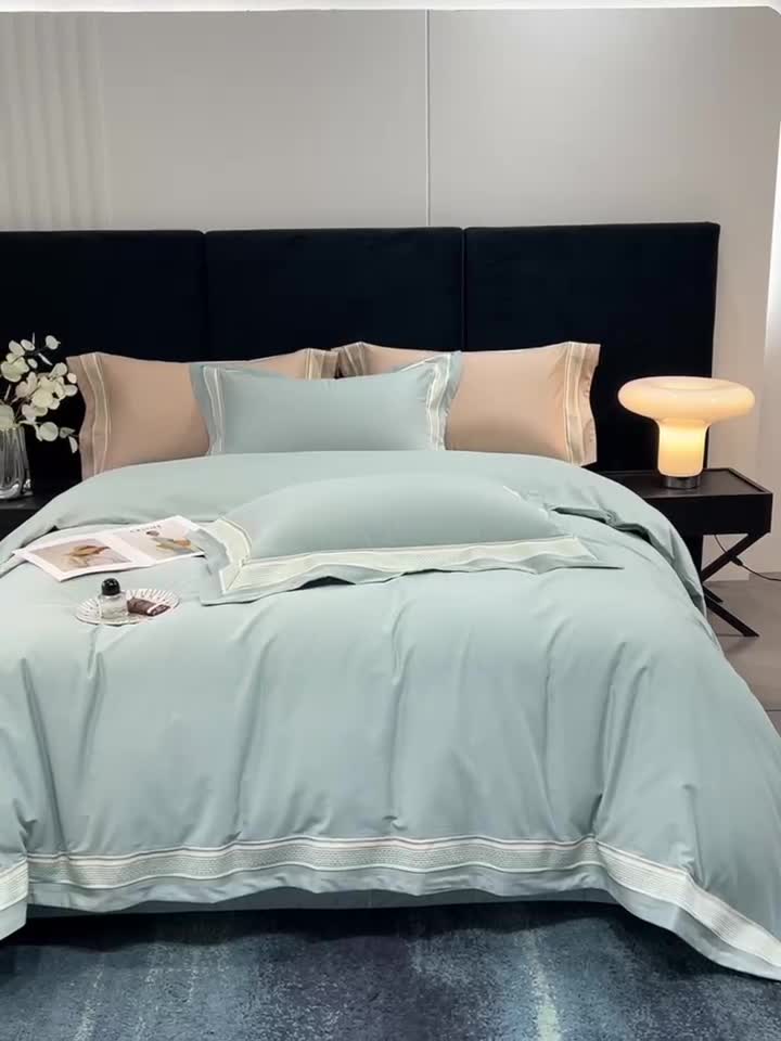 91家纺网 家纺一手货源 找家纺 榻尚 秋冬新款纯棉抗菌轻磨毛刺绣四件套 伊卡芙-兰