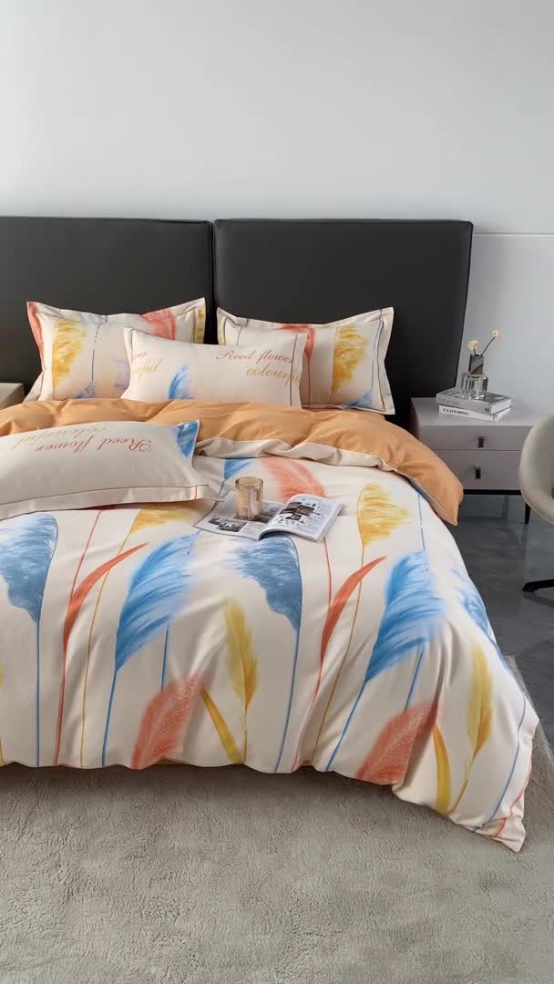 91家纺网 家纺一手货源 找家纺 棉生活  2022新款铂金全棉磨毛系列AB版设计）幸运草 桔