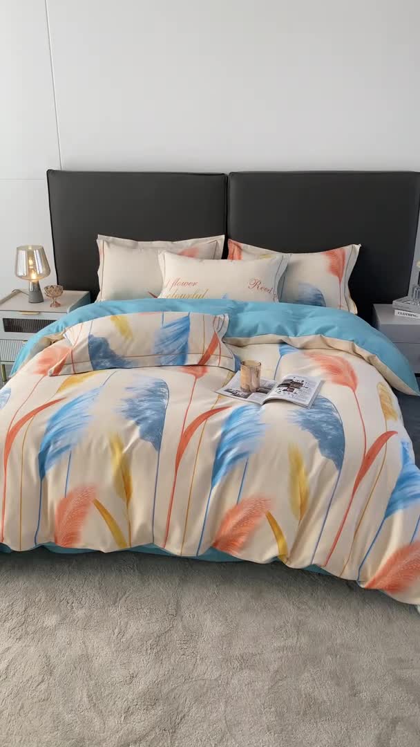 91家纺网 家纺一手货源 找家纺 棉生活  2022新款铂金全棉磨毛系列AB版设计）幸运草 蓝