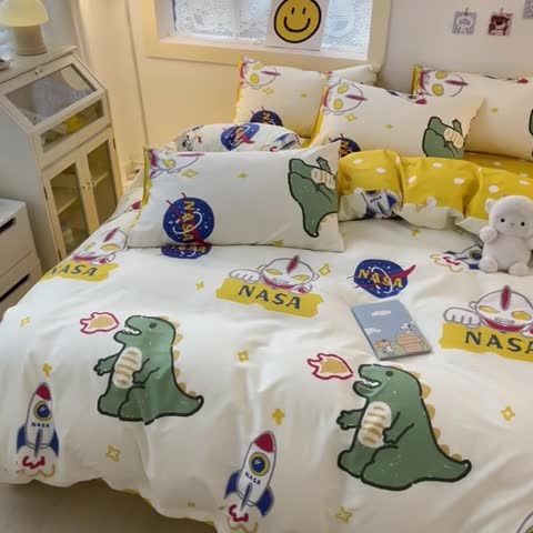 91家纺网 家纺一手货源 找家纺 金丝鸟 2022秋冬新品全棉四件套 打怪兽