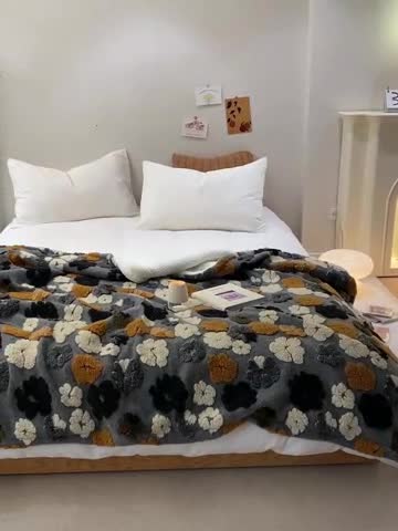 91家纺网 家纺一手货源 找家纺 萝莉 2023新款立体羊毛绒毯 提花灰色