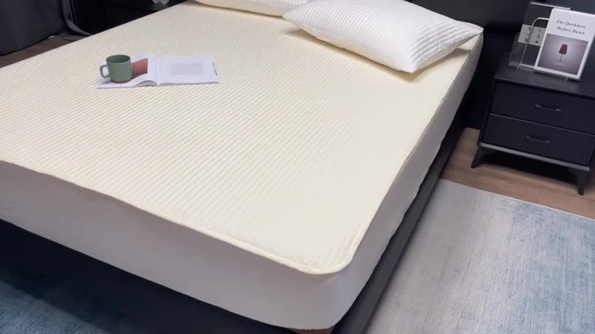 91家纺网 家纺一手货源 找家纺 三味舒屋 2024新款加高全棉夹棉床笠床垫保护罩床罩 米黄