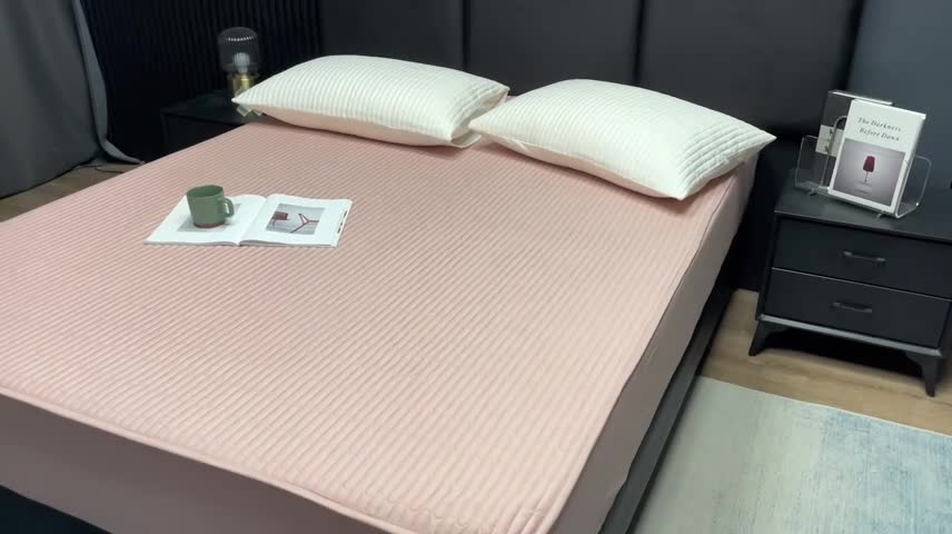 91家纺网 家纺一手货源 找家纺 三味舒屋 2024新款加高全棉夹棉床笠床垫保护罩床罩 粉