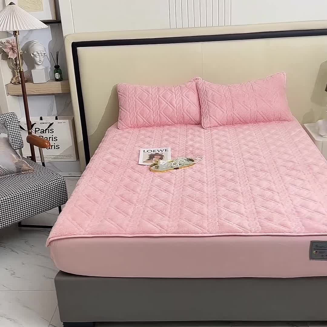 91家纺网 家纺一手货源 找家纺 豪选 2025新款羊羔绒德绒夹棉速暖加厚夹棉床笠 德绒玉色