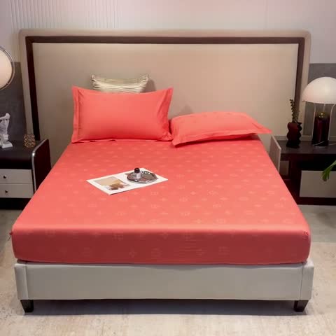 91家纺网 家纺一手货源 找家纺 品乐 2022新款100支长绒棉提花床笠 纯色梦境桔