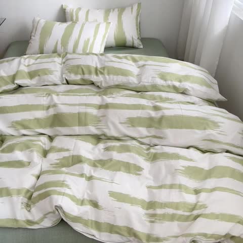 91家纺网 家纺一手货源 找家纺 吉象家纺 2022新款全棉北欧风印花系列四件套 文艺绿