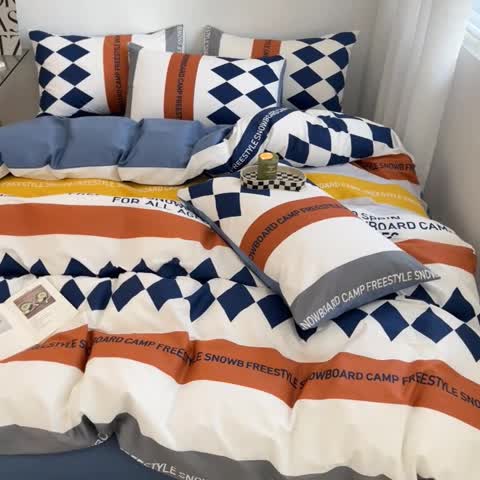 91家纺网 家纺一手货源 找家纺 吉象家纺 2022新款全棉北欧风印花系列四件套 马里奥