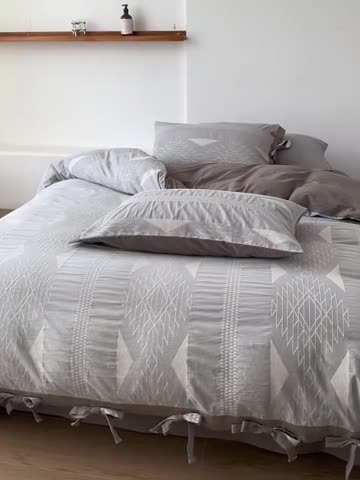 91家纺网 家纺一手货源 找家纺 安莱生活 2023四季款棉刺子大提花波西米亚风名族风四件套 波西米亚-浅灰