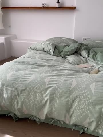 91家纺网 家纺一手货源 找家纺 安莱生活 2023四季款棉刺子大提花波西米亚风名族风四件套 波西米亚-嫩绿