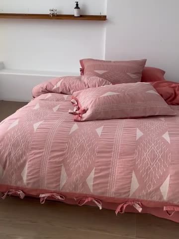 91家纺网 家纺一手货源 找家纺 安莱生活 2023四季款棉刺子大提花波西米亚风名族风四件套 波西米亚-桔红