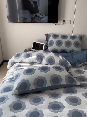 91家纺网 家纺一手货源 找家纺 安莱生活 双层纱太阳花工艺款绑带款太阳花高端四件套 太阳花-深蓝