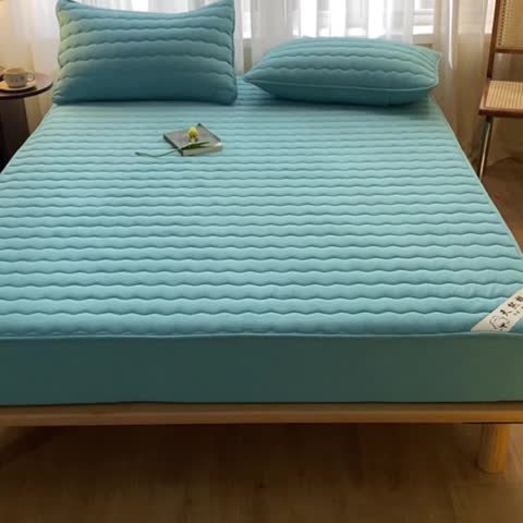 91家纺网 家纺一手货源 找家纺 雪云美新款A类新疆棉花床笠 全棉水洗棉夹棉床笠单  湖蓝色