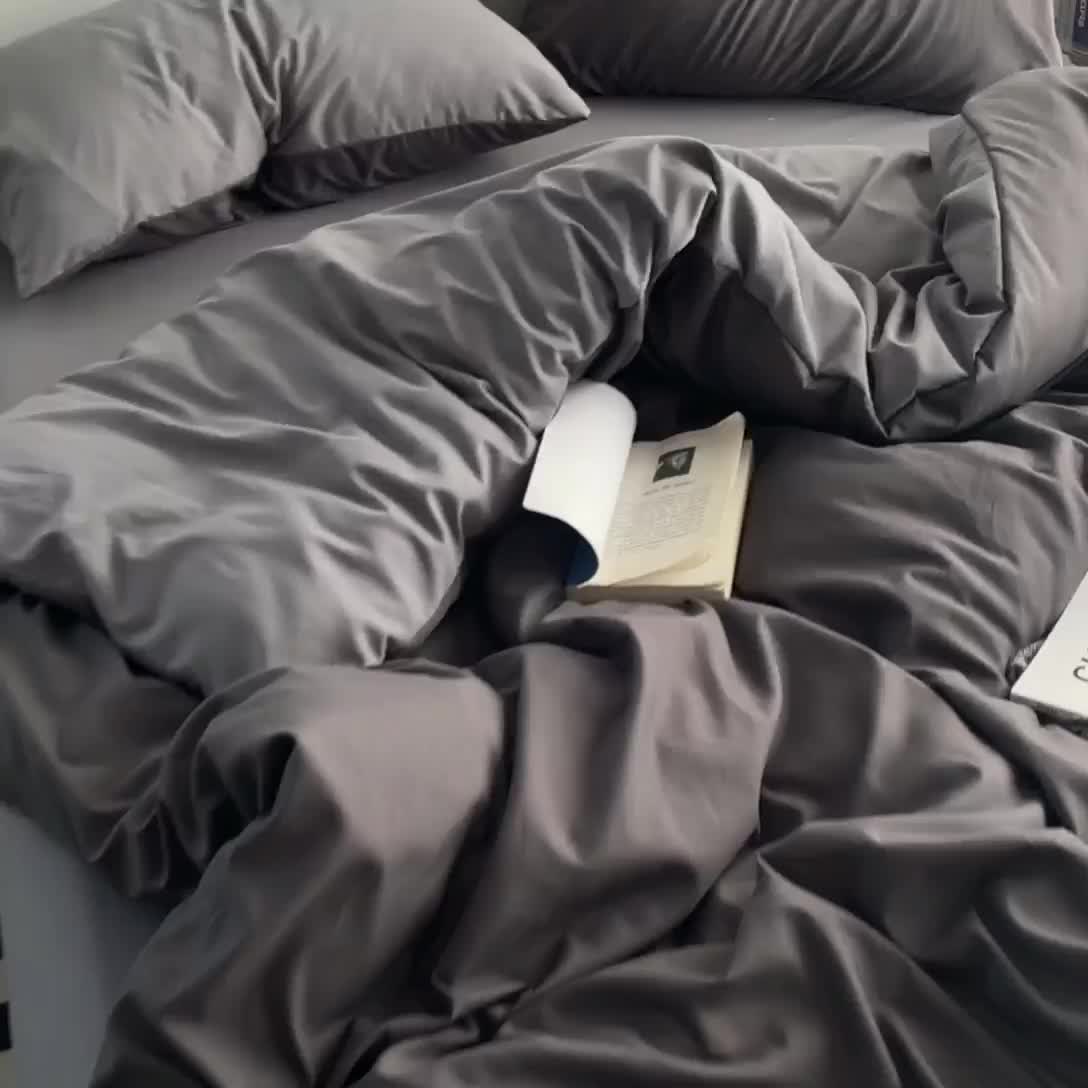 91家纺网 家纺一手货源 找家纺 贝拉梦 2023亲肤棉北欧简约风纯色双拼105G单品被套 雾霾灰