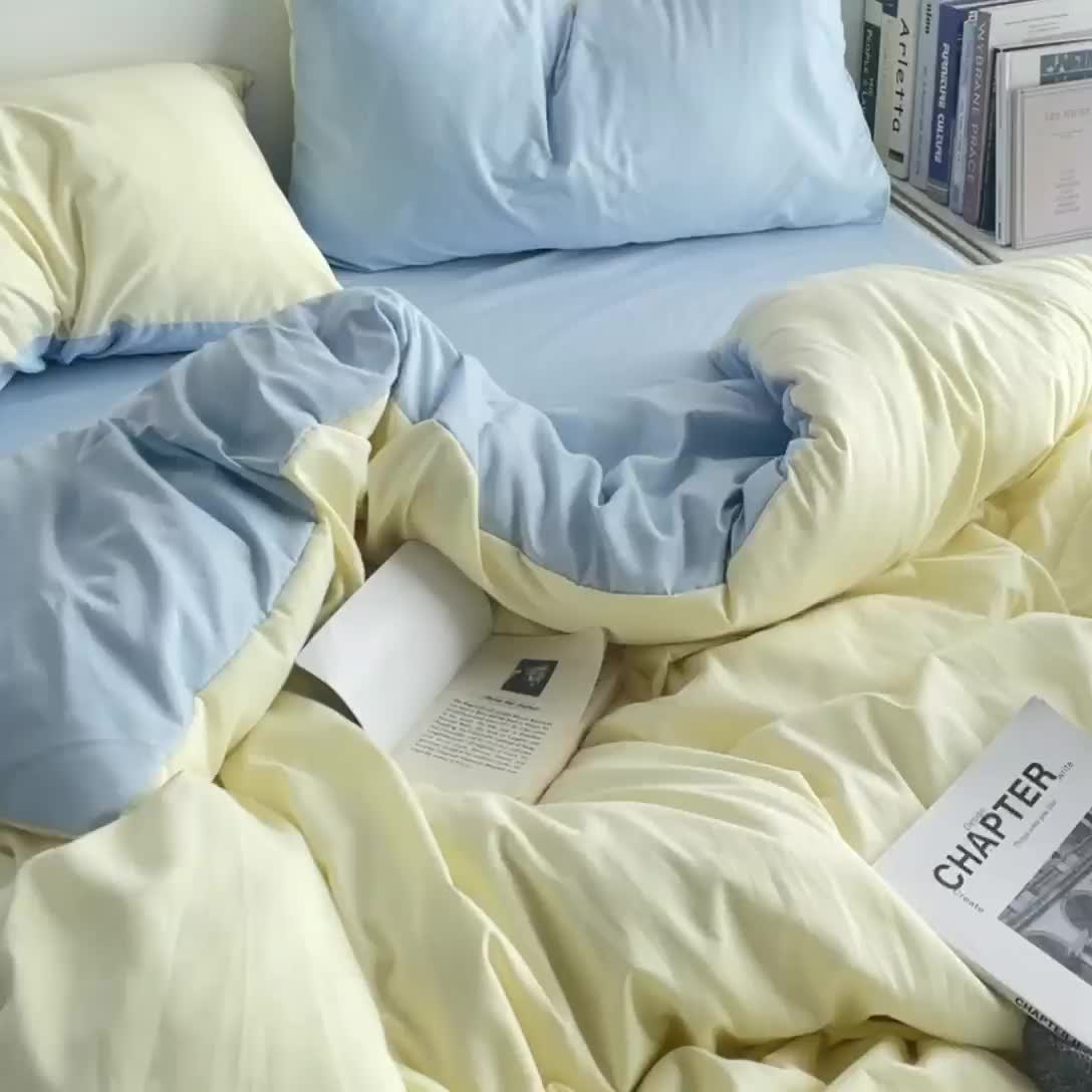 91家纺网 家纺一手货源 找家纺 贝拉梦 2023亲肤棉北欧简约风纯色双拼105G单品被套 芝士海盐