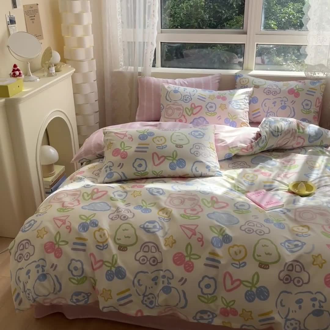 91家纺网 家纺一手货源 找家纺 曼之夏 （上新）2023春夏新款全棉印花四件套 彩笔成梦