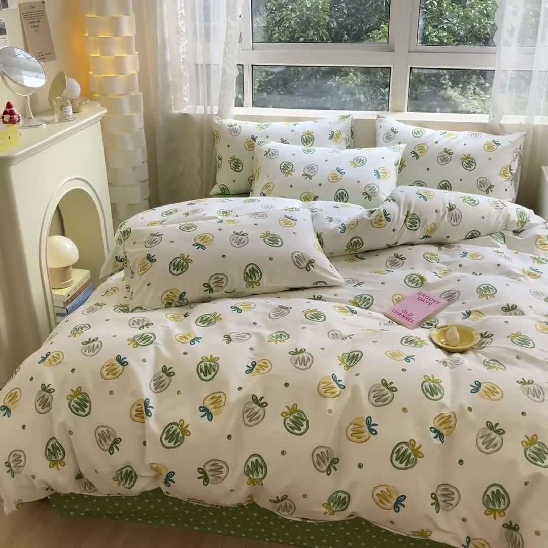 91家纺网 家纺一手货源 找家纺 曼之夏 （上新）2023春夏新款全棉印花四件套 草莓贩卖机