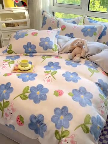 91家纺网 家纺一手货源 找家纺 塔塔2025新款牛奶绒圆网系列四件套 莫兰兔