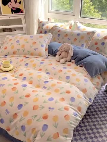 91家纺网 家纺一手货源 找家纺 塔塔2025新款牛奶绒圆网系列四件套 莫奈后花园