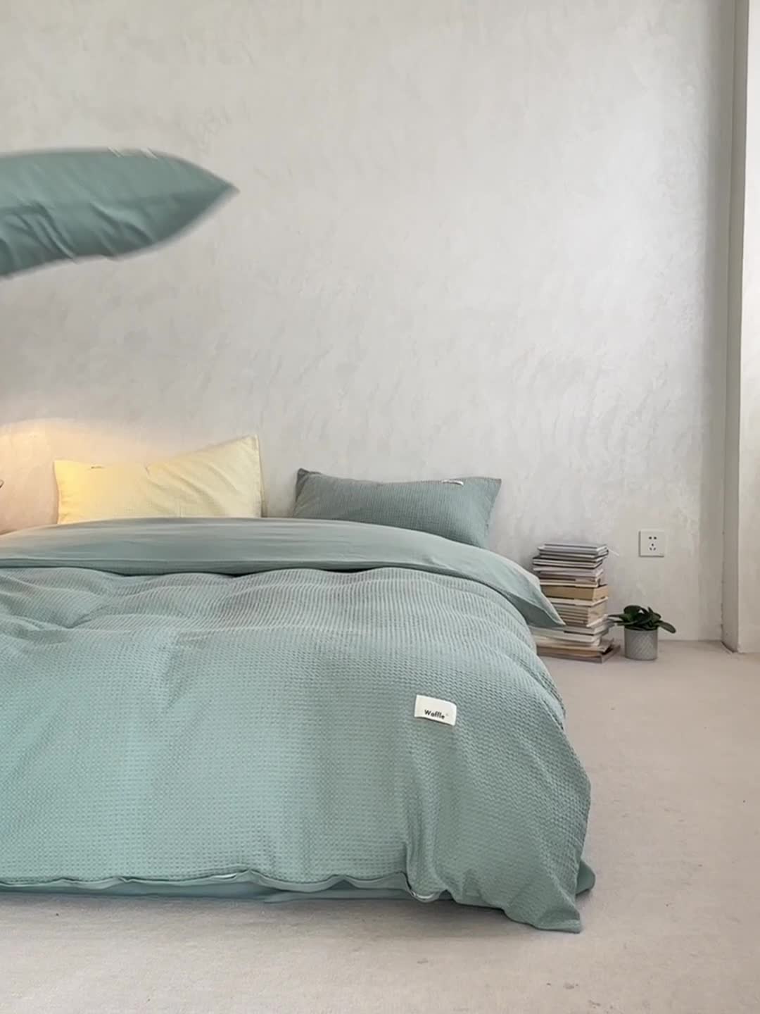 91家纺网 家纺一手货源 找家纺 简家居2022新款华夫格二代全面升级系列四件套 薄荷绿