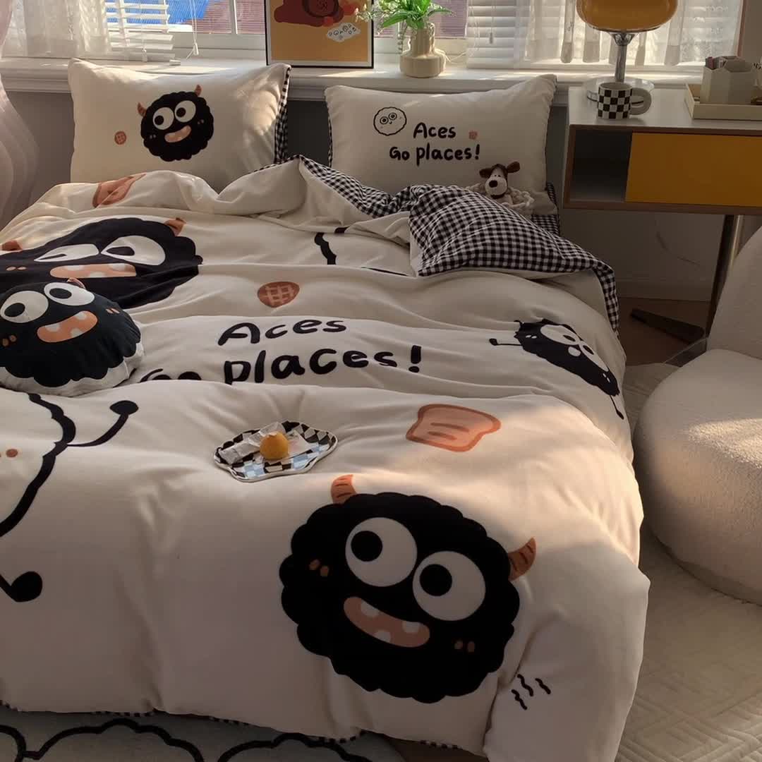 91家纺网 家纺一手货源 找家纺 （总）澳萝拉 2022新款牛奶绒套件-黑煤球