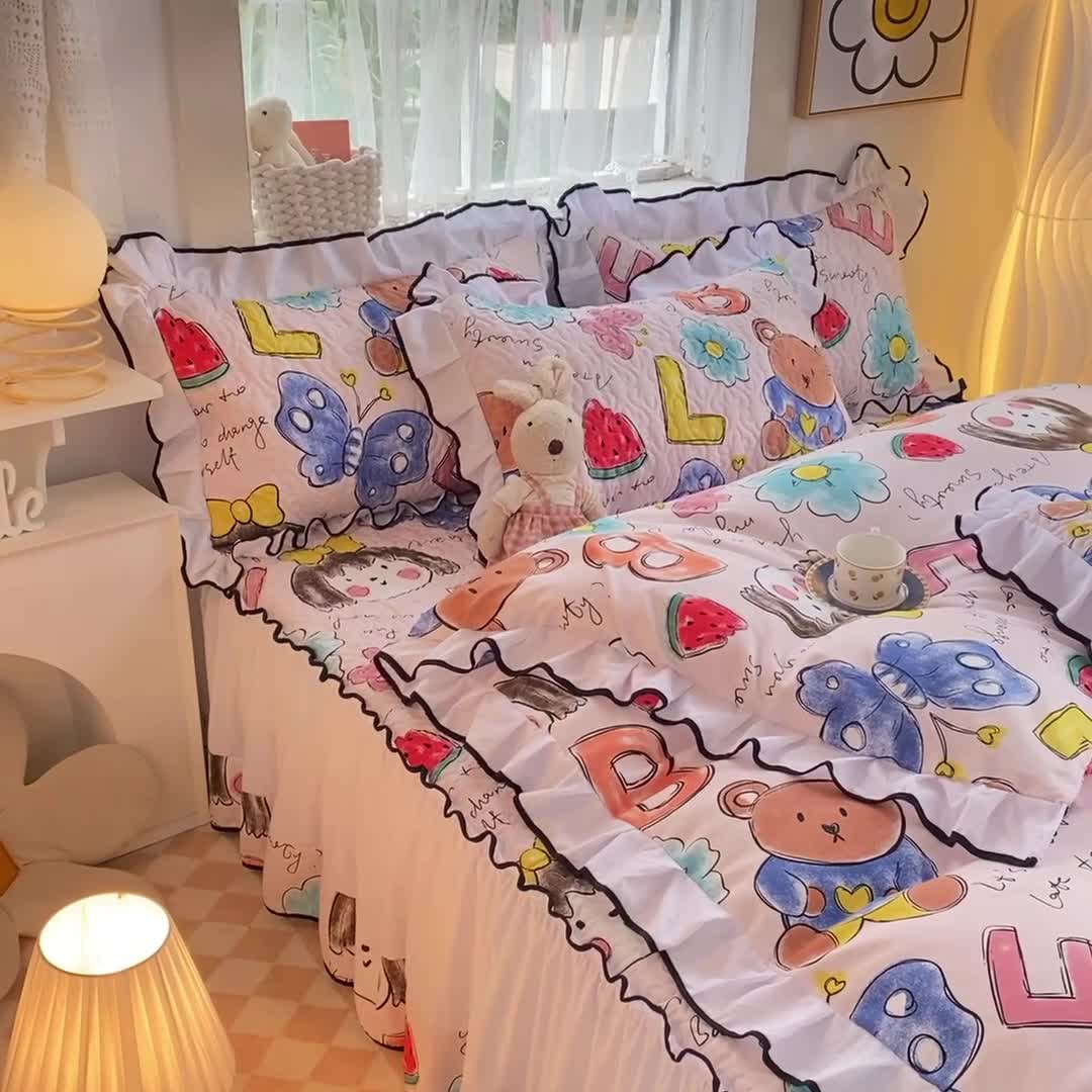 91家纺网 家纺一手货源 找家纺 金盛皇朝2025新款加厚亲肤床裙夹棉单件三件套四件套樱桃丸子