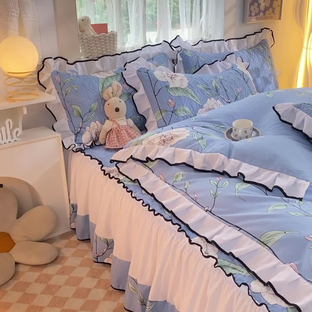 91家纺网 家纺一手货源 找家纺 金盛皇朝2025新款加厚亲肤床裙夹棉单件三件套四件套梦露花园