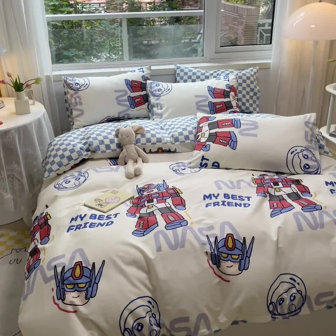 91家纺网 家纺一手货源 找家纺 金丝鸟 2023春夏新品舒适全棉斜纹四件套 变形战士