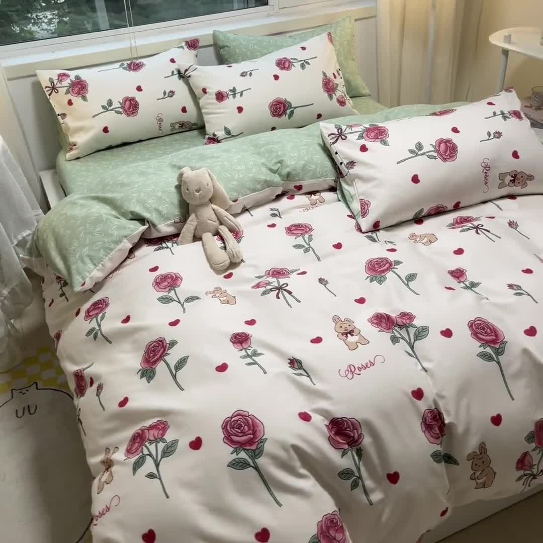 91家纺网 家纺一手货源 找家纺 金丝鸟 2023春夏新品舒适全棉斜纹四件套 罗曼花园