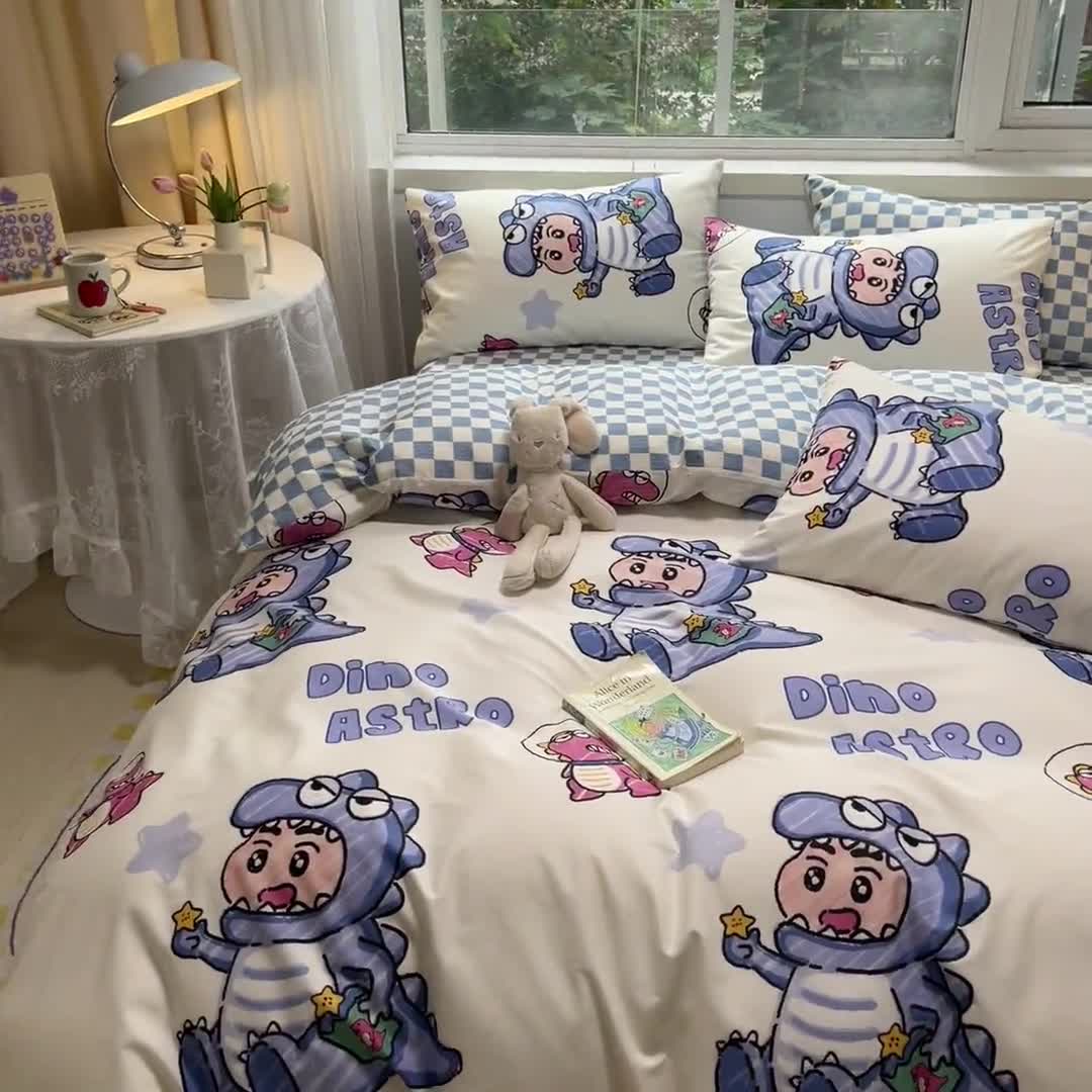 91家纺网 家纺一手货源 找家纺 金丝鸟 2023春夏新品舒适全棉斜纹四件套 泡泡小新