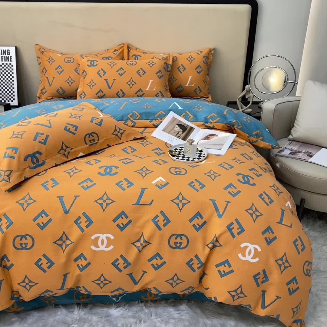 91家纺网 家纺一手货源 找家纺 金纱玉纺 2022新款全棉印花加厚磨毛四件套皇家绅士-桔