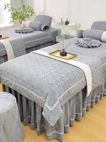 91家纺网 家纺一手货源 找家纺 莉人坊 2023时尚典雅裙摆3D压花德绒美容床罩 时尚典雅-深灰德绒