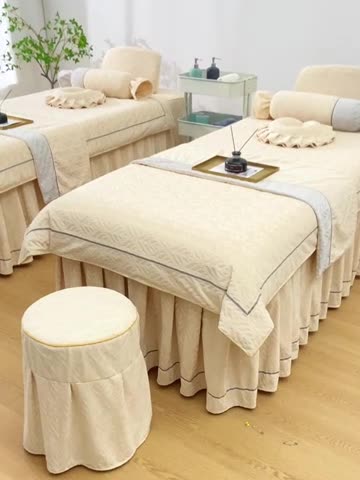 91家纺网 家纺一手货源 找家纺 莉人坊 2023时尚典雅裙摆3D压花德绒美容床罩 时尚典雅-米黄德绒