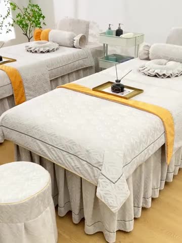 91家纺网 家纺一手货源 找家纺 莉人坊 2023时尚典雅裙摆3D压花德绒美容床罩 时尚典雅-浅灰色德绒