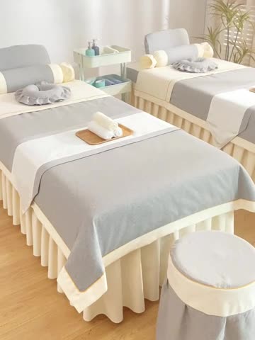 91家纺网 家纺一手货源 找家纺 莉人坊 2023至尊丽人裙摆彩棉麻美容床罩 至尊丽人灰色+米黄