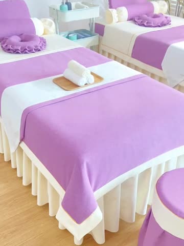 91家纺网 家纺一手货源 找家纺 莉人坊 2023至尊丽人裙摆彩棉麻美容床罩 至尊丽人紫色+米黄