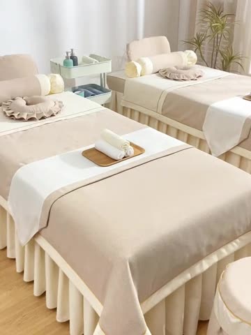 91家纺网 家纺一手货源 找家纺 莉人坊 2023至尊丽人裙摆彩棉麻美容床罩 至尊丽人驼色+米黄